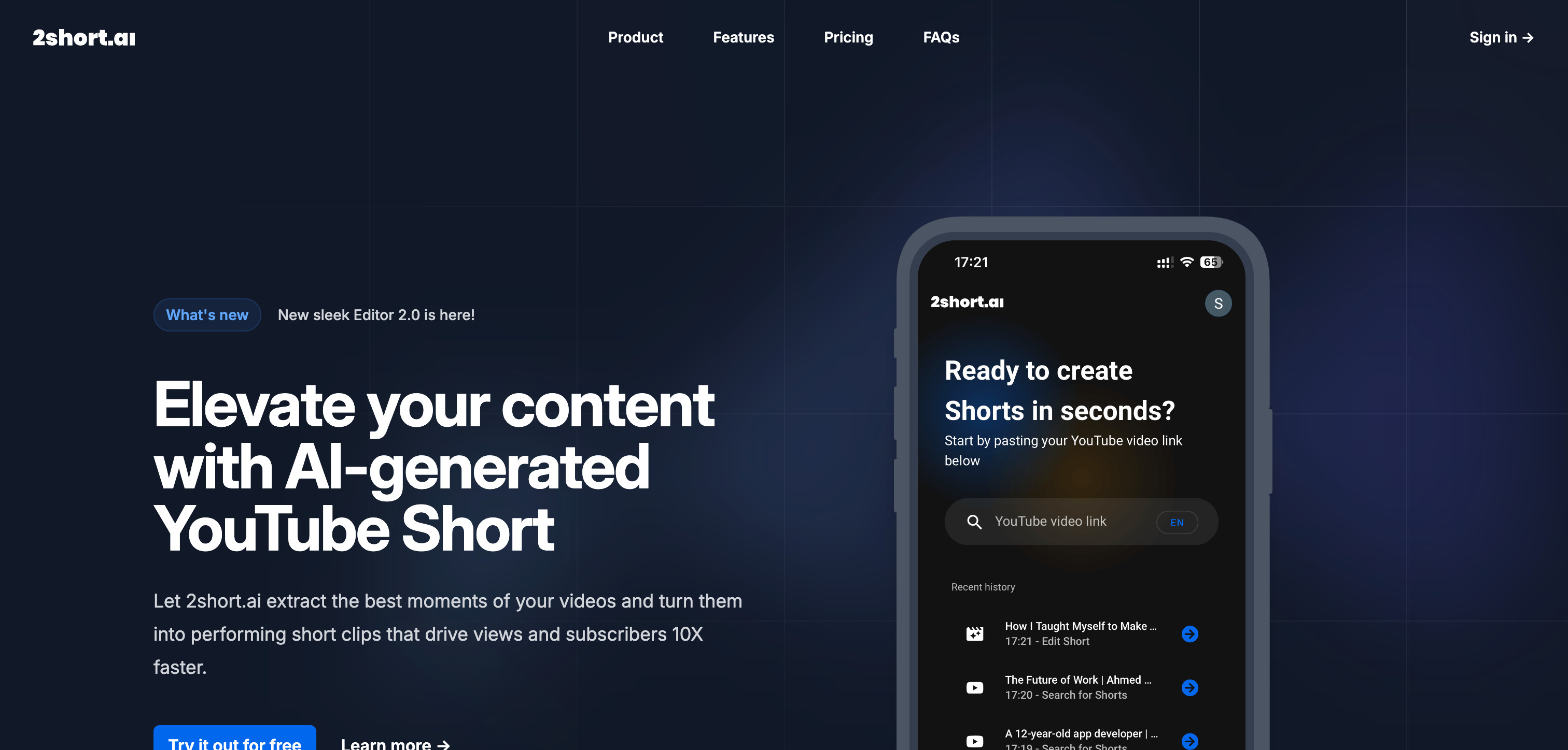 2short.ai Interface screenshot