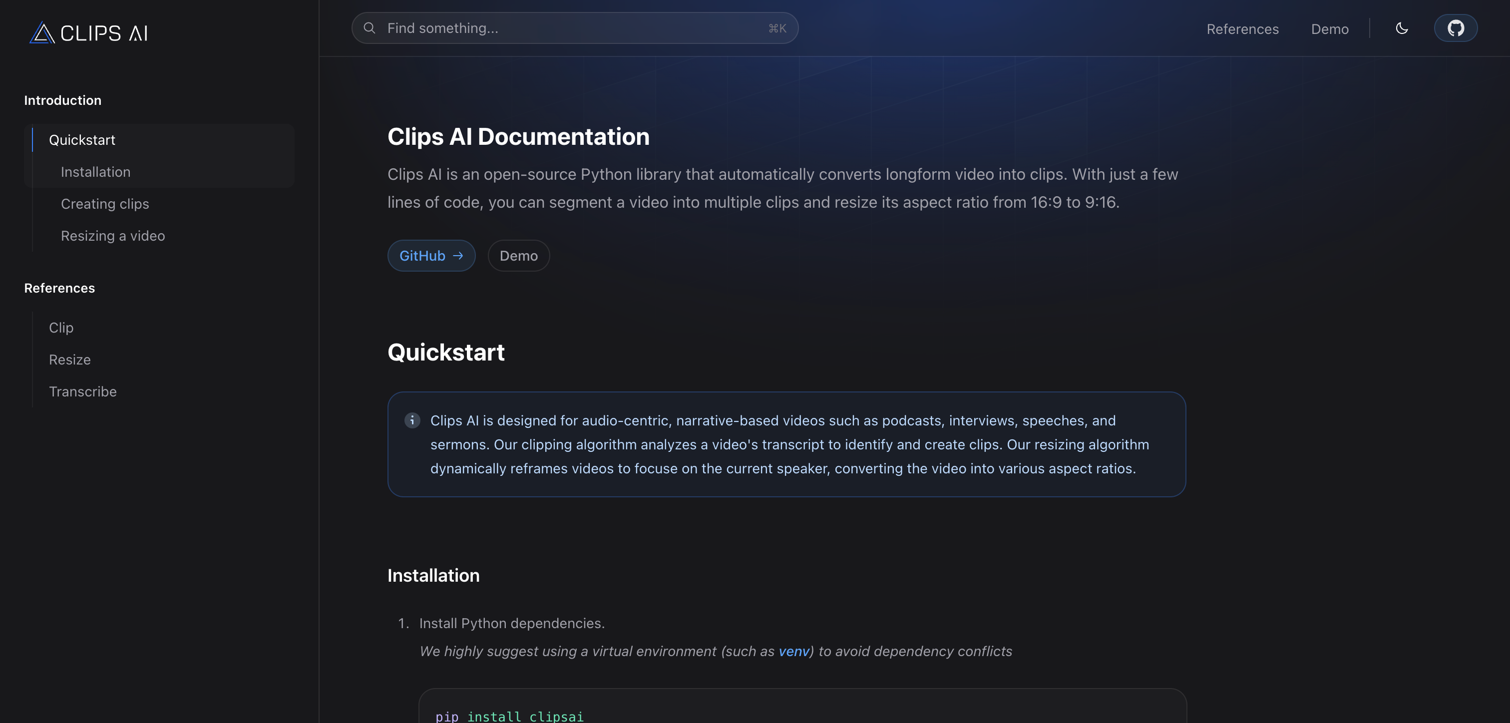 Clips AI Interface screenshot