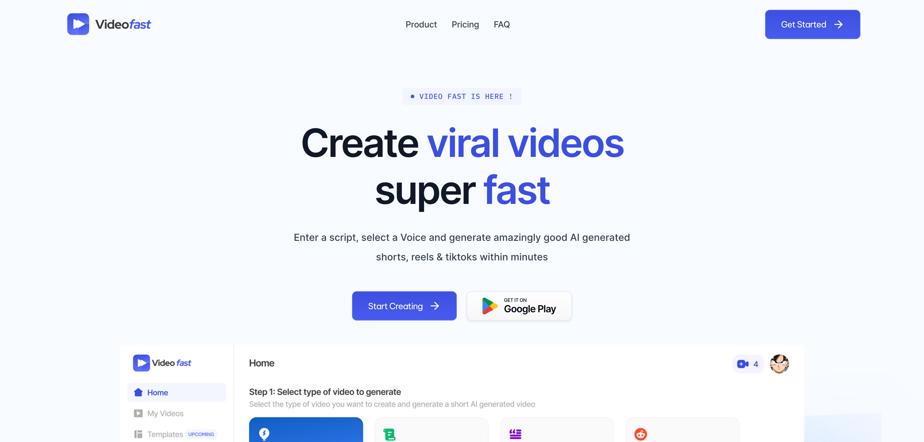VideoFast Interface screenshot